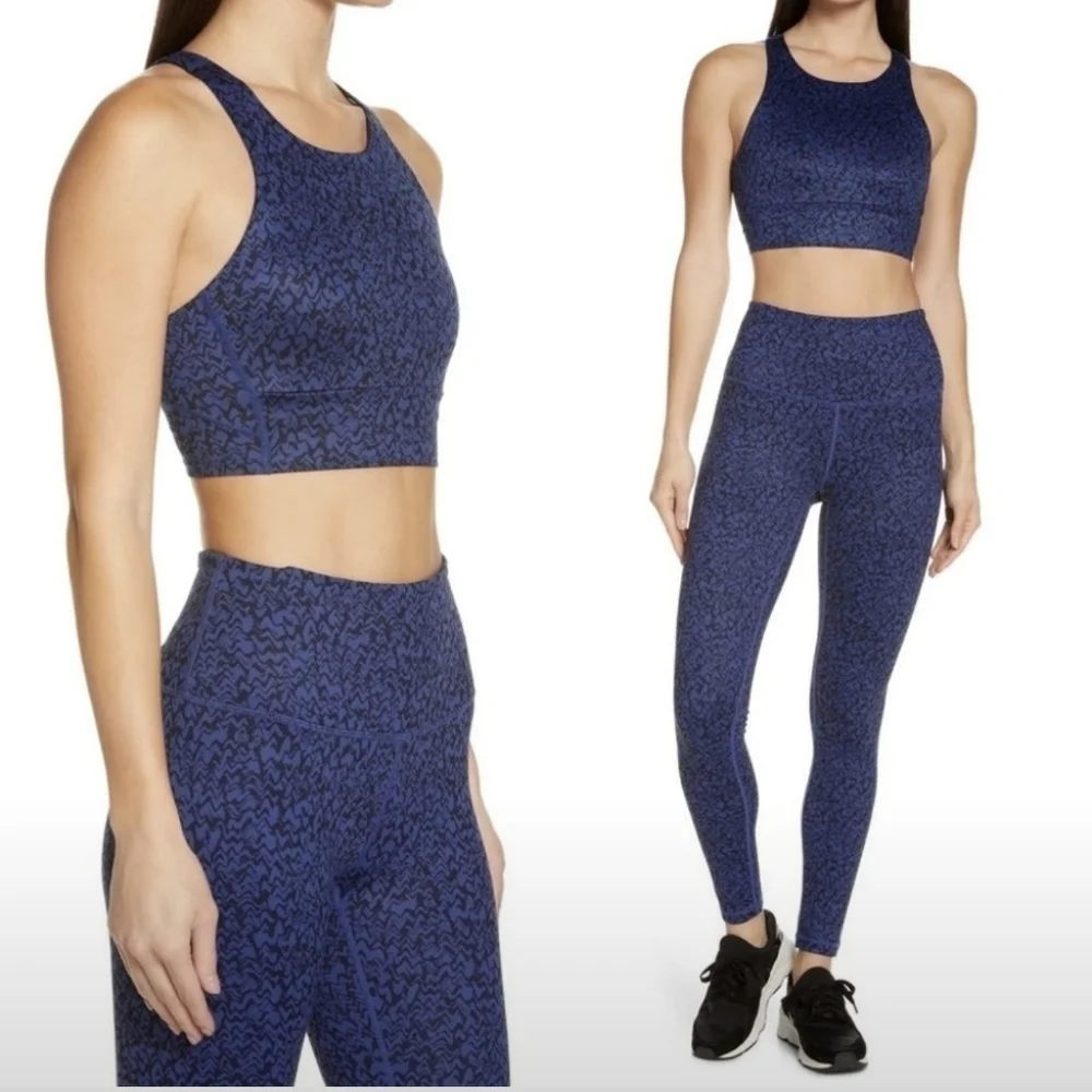 New Zella | Live-in Racerback Bra in Blue Twilight Wave Print